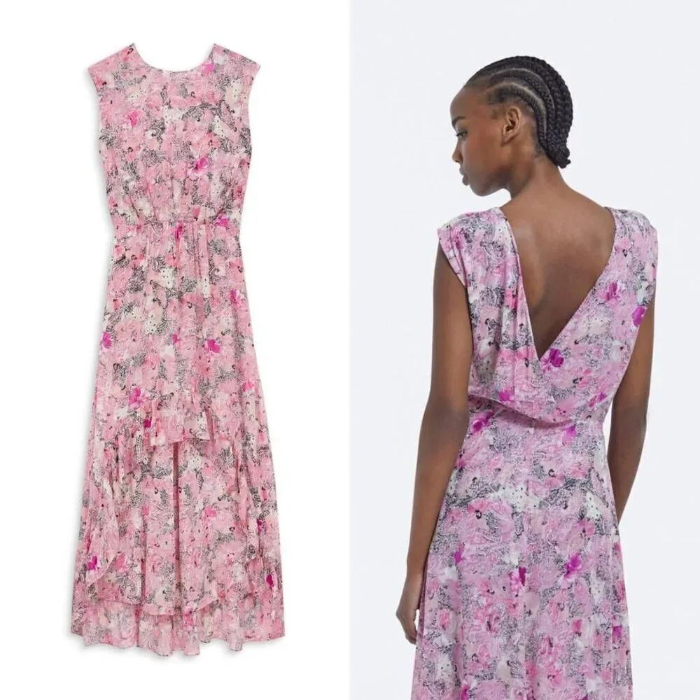 THE KOOPLES Long Flowing Dress With Floral Print Size 1 / S NWT $375